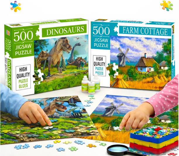 HELLO FRIEND 500 Jigsaw Puzzles : Dinosaur + Farm Jigsaw Puzzle