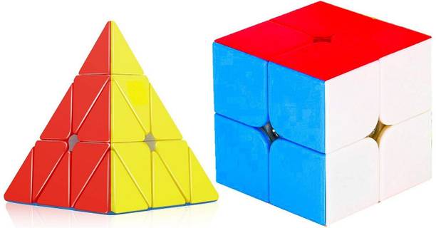 Aseenaa High Speed Smooth Smart Cube Combo of 2X2 & Pyramid Stickerless Magic Puzzle Set