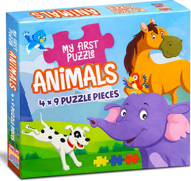HELLO FRIEND My First Puzzle Jungle Interactive Jigsaw Puzzle for 3+ Year Old 9 X 4 Pcs Puzzle Box