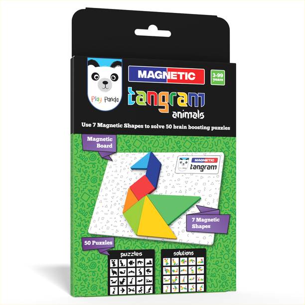 PLAY PANDA Magnetic Tangram Puzzle Animals - Solve 50 Puzzles using Magnetic Shapes