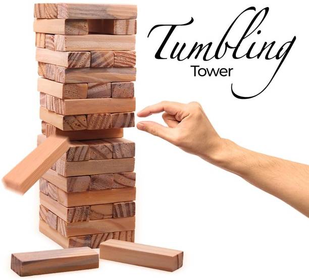 DANDLES Wooden Tipsy Tower 54 Pcs Wooden Building Block, Stacking Game