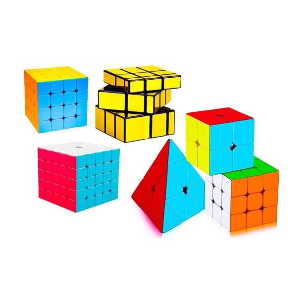 Authfort Speed Cube 2X2 3x3 4x4 5x5 Mirror and Pyraminx Pyramid Triangle Puzzle Cubes Combo ( 6 pieces )