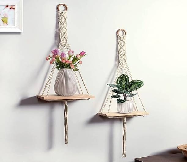 FDIJUR Wood Wall Mount Rope Hanging Floating Rack Shelves for Home Wooden Wall Shelf Wooden Wall Shelf