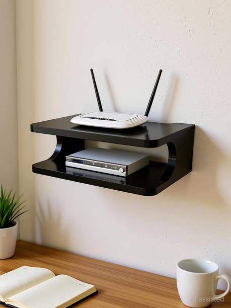 HAPY HAVEN Set Top Box Stand, Wifi Router Holder And Stand Shelves For Living Room MDF (Medium Density Fiber) Wall Shelf
