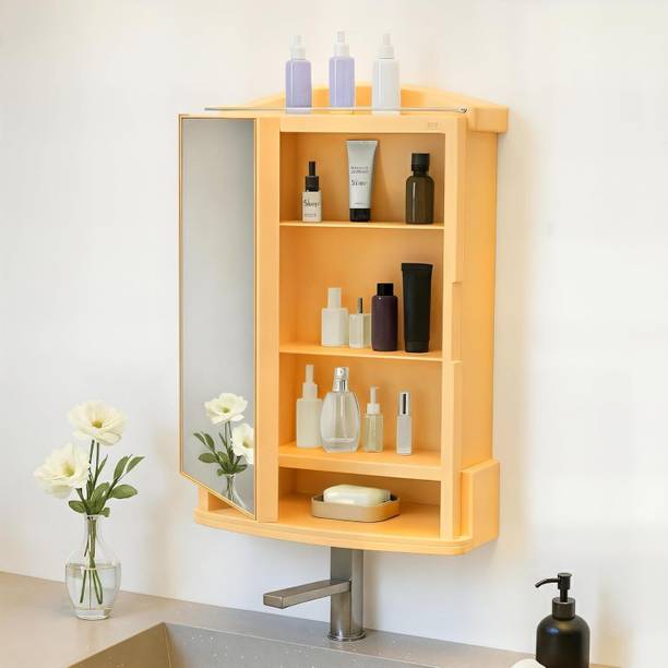 KRELIX Plastic Premium Multipurpose Wall Mounted Storage Cabinet with Mirror Plastic Wall Shelf