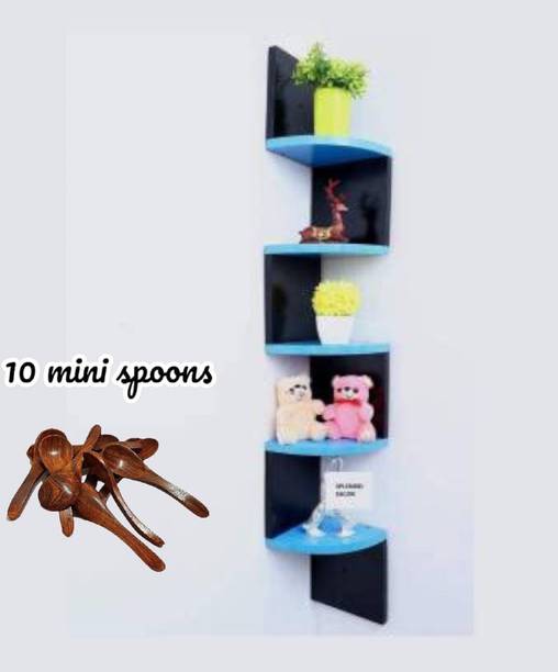 CraftOnline CraftOnline Wooden Wall Mounted Wall Zigzag Corner 5 Shelves With 10 Mini spoons Wooden, MDF (Medium Density Fiber) Wall Shelf