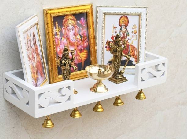 Aviora MDF Decorative Pooja Wall Shelf with Bell Hooks MDF (Medium Density Fiber) Wall Shelf