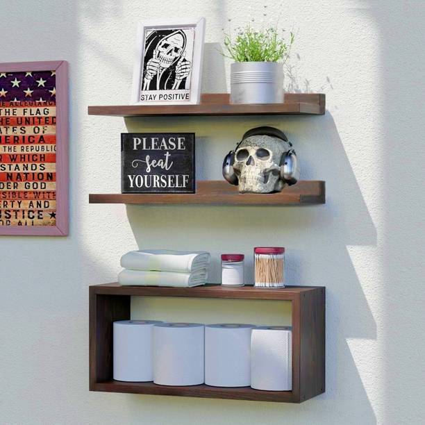 Dime Store Wood Wall Shelf Set with Storage Box for Office & Home | Floating Shelves Wooden Wall Shelf