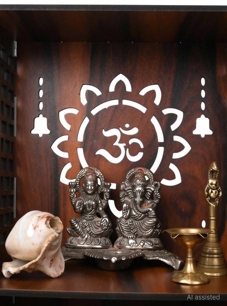 Gojeeva Premium Om Carved Pattern Devghar, Set-Top Box Stand Wooden Mandir Temple Wooden Wall Shelf
