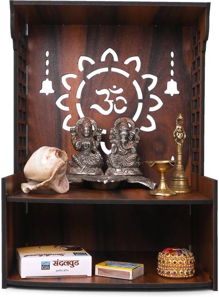 Gojeeva Premium Om Carved Pattern Devghar, Set-Top Box Stand Wooden Mandir Temple(DIY) Wooden Wall Shelf