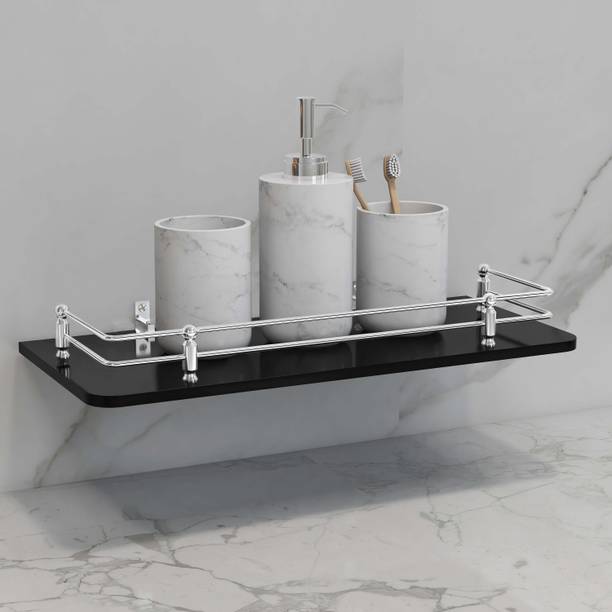 Plantex Premium Black Glass Shelf for Bathroom/Wall Shelf/Storage Shelf(12x6 Inches) Glass Wall Shelf