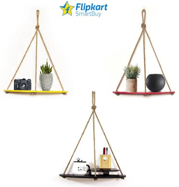 RAKANO Wall Hanging Shelf 3 Set of Halfover Design Multi colour Wood Floating Shelves Wooden Wall Shelf