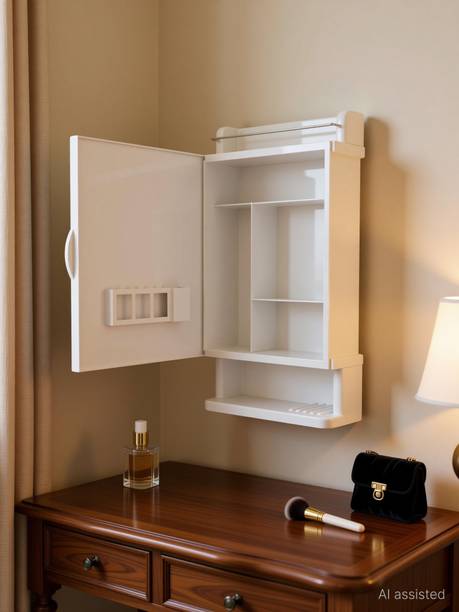 Bath Queen Rich Look Bathroom Cabinet with Mirror White Acrylic Wall Shelf