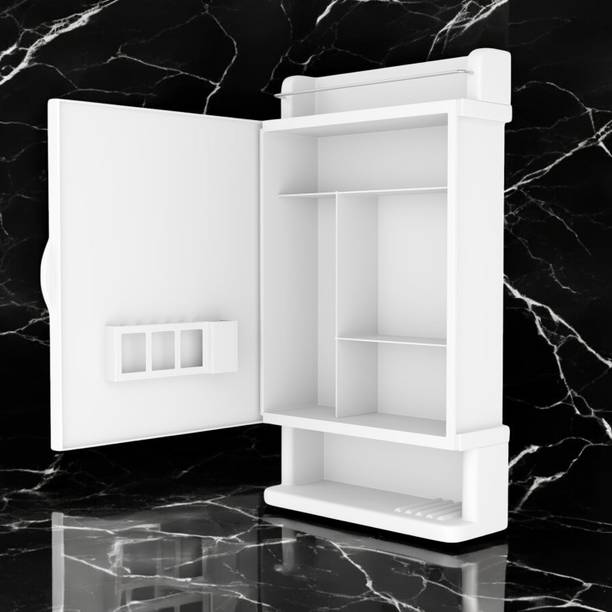 Bath Queen Morris Rich Look Bathroom Cabinet with Mirror White Acrylic Wall Shelf