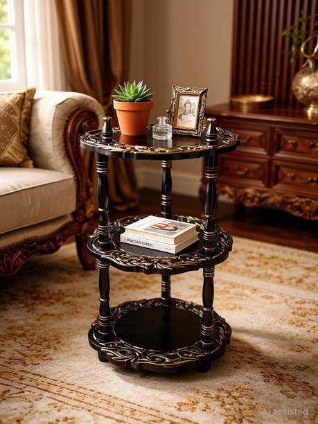 Timbercraft Multipurpose Mini Corner 3-Tier Corner Rack Shelves - Brown Side Corner Wooden Wall Shelf
