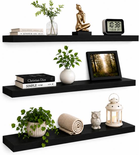 MANNAT ENTERPRISES Home Decor Floating Wall Shelf MDF Wooden Wall Shelf (No. of Shelves - 3, Black) MDF (Medium Density Fiber) Wall Shelf