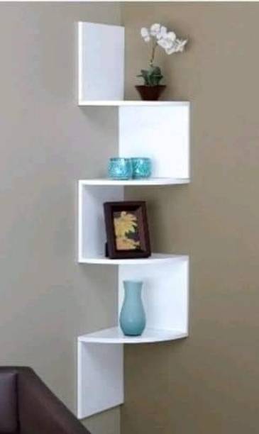 TFS Zigzag Shape Corner Wall Mount Shelf unit / Book Shelf / Wall Decoration MDF (Medium Density Fiber) Wall Shelf