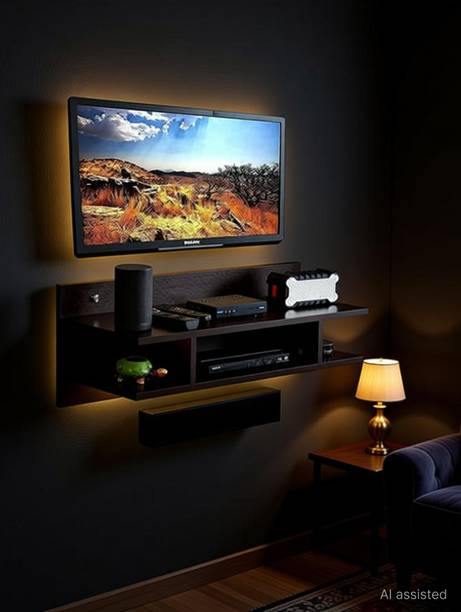 ANTIQUE MART classiconline TV Setup Box & Remote Stand Wooden Wall Shelf Wooden Wall Shelf