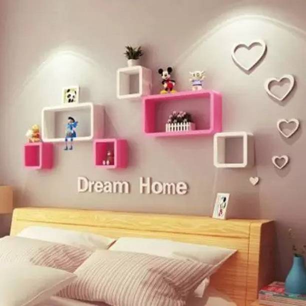 RESHUZ Wall Mounted Hanging Shelves for Living Room,(Number of Shelves - 6) Wooden Wall Shelf