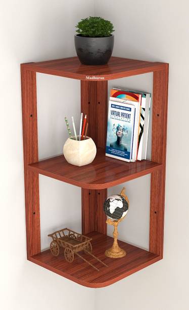 Madhuran Engineered Wood Wall Mounted Corner Display | Color Wenge Wooden Wall Shelf