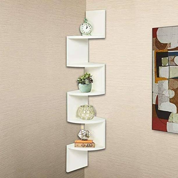 Mahira Wooden Zone Corner Hanging Shelf for Living Room | Zig Zag Home Decor Floating Display Rack MDF (Medium Density Fiber), Wooden Wall Shelf