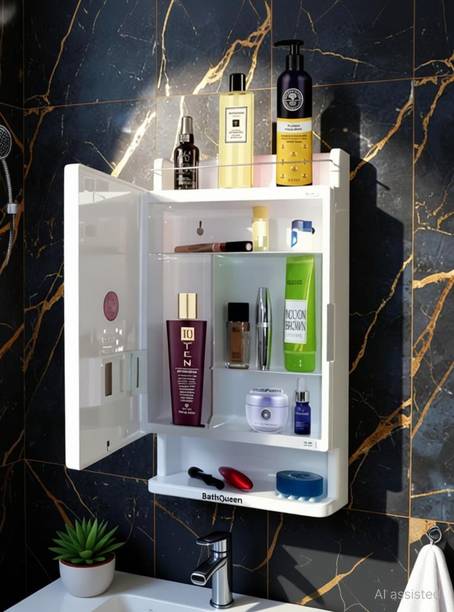 Bath Queen Best Heavy Plastic Mirror Cabinet White Polypropylene Wall Shelf