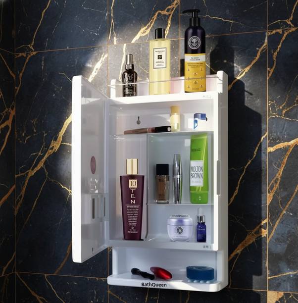 Bath Queen Best Heavy Plastic Mirror Cabinet White Acrylic Wall Shelf