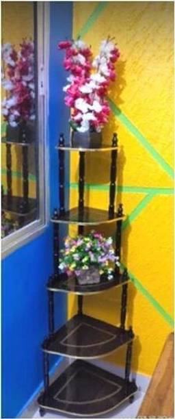 DPH 5 Shelf Wooden Corner, Floor Standing, Brown Finish, Multipurpose Corner Rack Wooden Wall Shelf