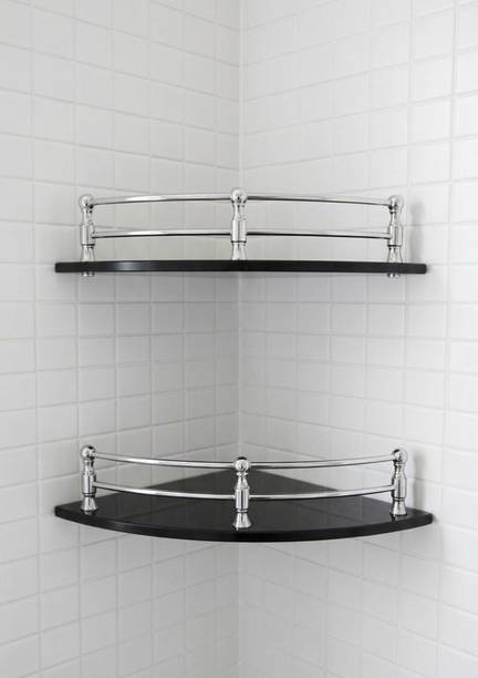 Auraview Stainless Steel Wall Mounts 2-tier Glass Corner Shelf For Bathroom & Kitchen Glass, Stainless Steel Wall Shelf