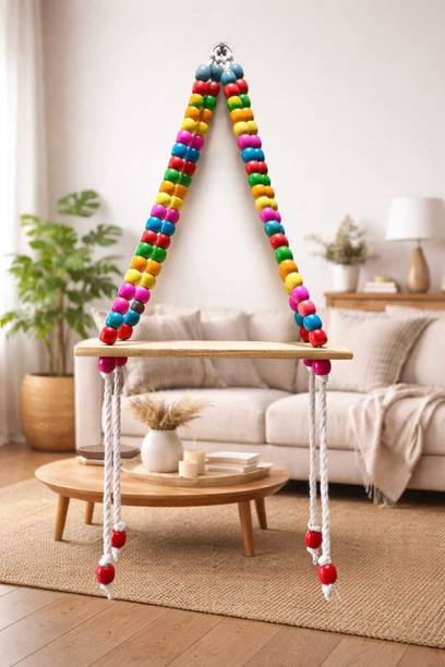 Mantra Impex Decorative Wooden Hanging Shelf with Colorful Beaded Rope – Wall Mounted Hanging Wooden, Acrylic Wall Shelf