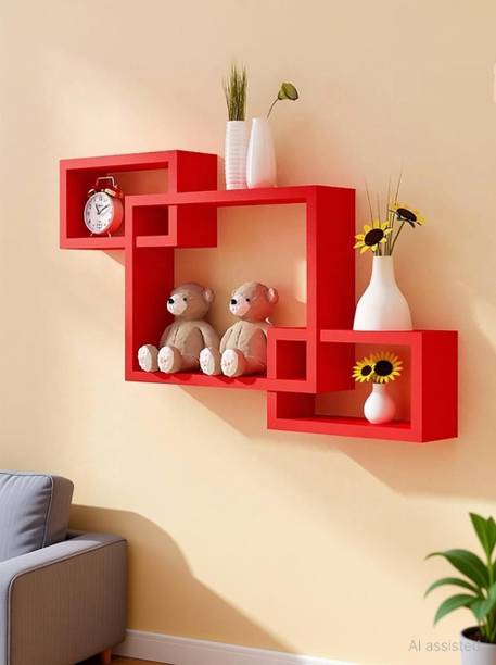 Shanhandicrafts Wall Decoration Shelf Rack MDF Wall Shelf (Number of Shelves - 3, RED) Wooden Wall Shelf