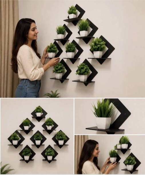 MKSwoodencrafts wall decor flower pot stand (set of 8) Wooden Wall Shelf