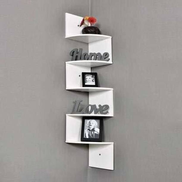 KHANSHOPEE Zig Zag MDF Wooden Shelf | Wall Mount | Zig zag Shape| Wall Shelf for Living MDF (Medium Density Fiber) Wall Shelf