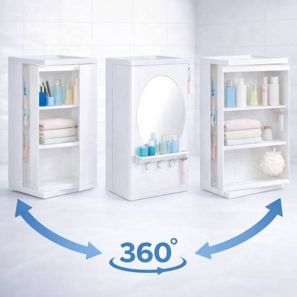 Stovara White Wall Mounted Bathroom Cabinet with Mirror & Rotatable Storage Organizer Plastic Wall Shelf