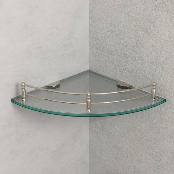 Nexanest Premium Glass Corner Shelf Bathroom & Kitchen Organizer/Accessory (Pack Of 1) Glass Wall Shelf