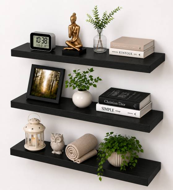MANNAT ENTERPRISES Multipurpose Floating Shelves for Any Room MDF(No. of Shelves - 3, Black) MDF (Medium Density Fiber) Wall Shelf