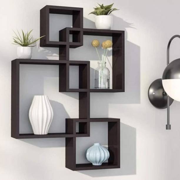 WOODENXDECOR Wall Mount Entersecting Set Of 4 Wooden Wall Shelf