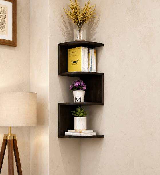 Xtenshion Crafts 4-Tier Zig Zag Corner Shelf | Wall Shelves | Room Decor Items Wooden Wall Shelf