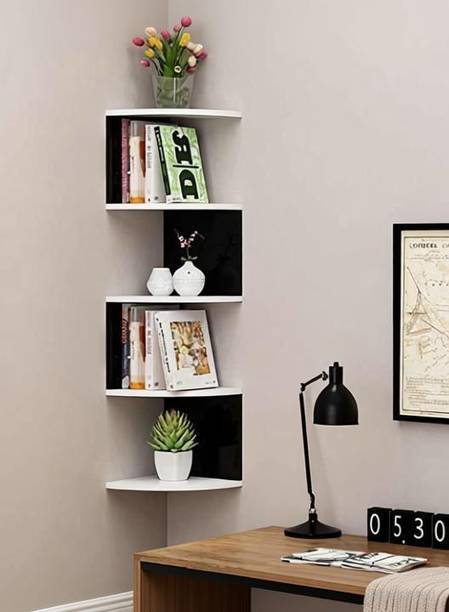 woodinto Zigzag Corner Wall Mount Shelf Unit/Racks and Shelves/Wall Shelf/Book Shelf MDF (Medium Density Fiber) Wall Shelf