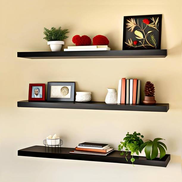 CHARMWUD book shelf wall hanging wall mounted shelf set of 3 Wooden Wall Shelf