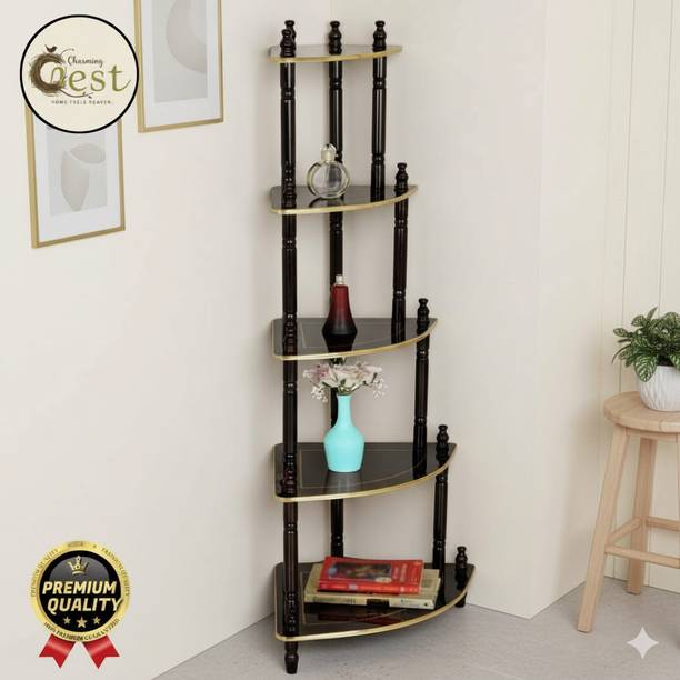 Charming Nest Modern Wooden Corner Rack | 5 Tier Home Storage & Decor Stand for Living Space Wooden Wall Shelf