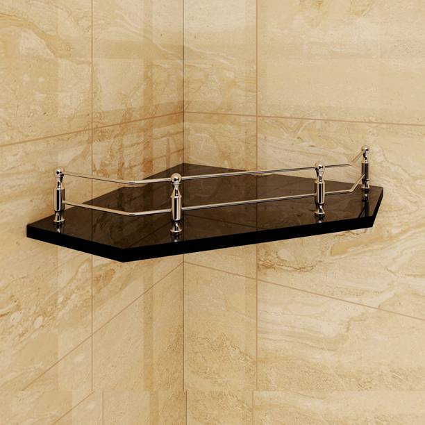 FORTUNE Diamond Storage Corner Shelf, Kitchen Shelve, Bathroom Accessories (12x12 Inch) Glass, Stainless Steel Wall Shelf