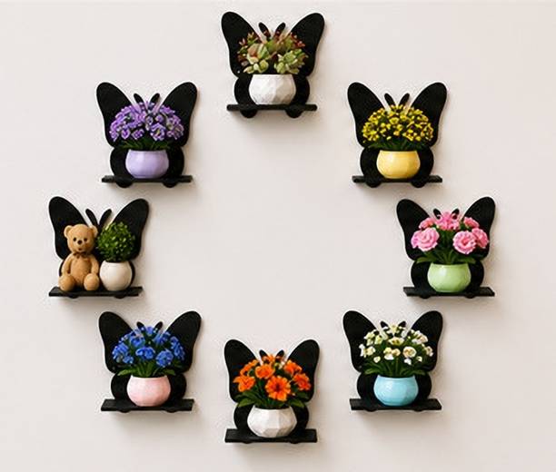 WoodenCrafts Decorative Butterfly Planter Shelf Set of 8 for Living Room Wall Décor Wooden Wall Shelf