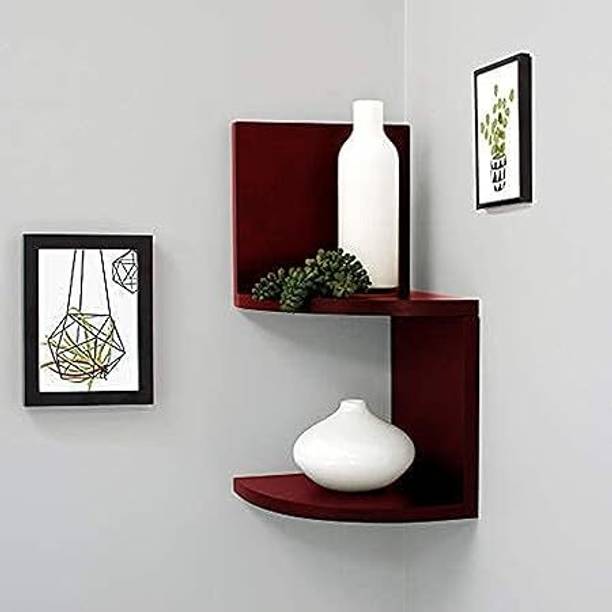 WallHeaven Wooden Corner Zigzag Wall Shelf for Living Room MDF (Medium Density Fiber) Wall Shelf