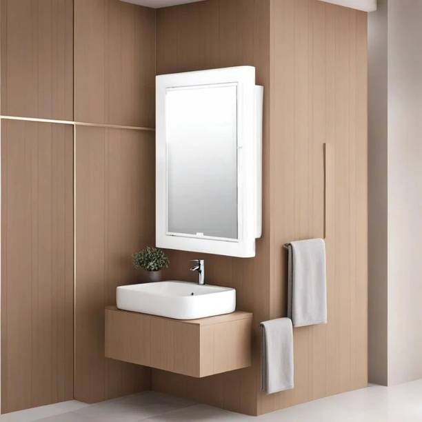CIPLA PLAST Strong and Heavy Glam Look Storage Cabinet with Mirror- Ivory- Polypropylene, Glass Wall Shelf