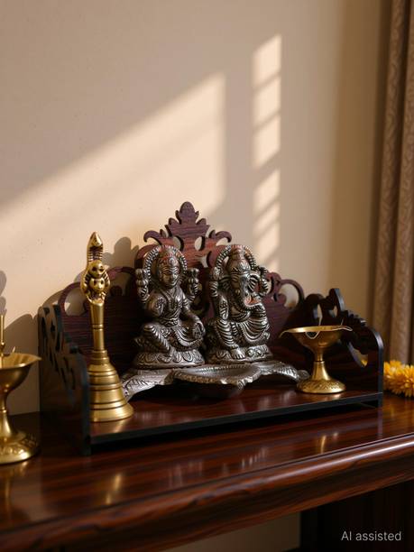 Gojeeva Premium Om Carved Pattern Devghar, Set-Top Box Stand Wooden Mandir Temple(DIY) Wooden Wall Shelf