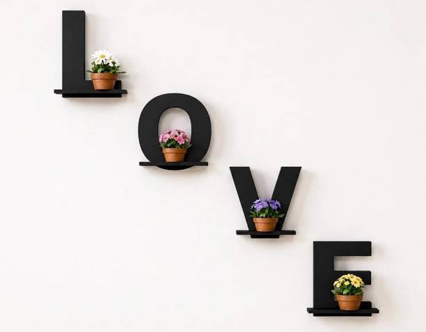 NAMINATHDECOR Love Wall Mounted Decorative Floating Shelves, Wooden Plant Display Rack Wooden Wall Shelf