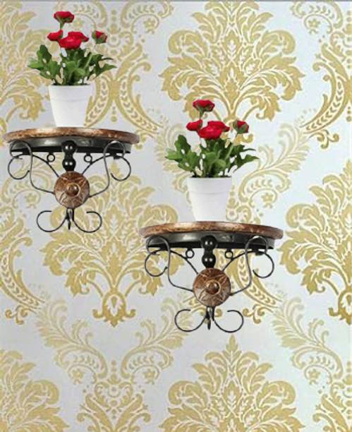 mtiban Wooden & Wrought Iron Glossy Wall Shelf/Wall Bracket for Office/Home /Shop Decor Wooden, Iron Wall Shelf