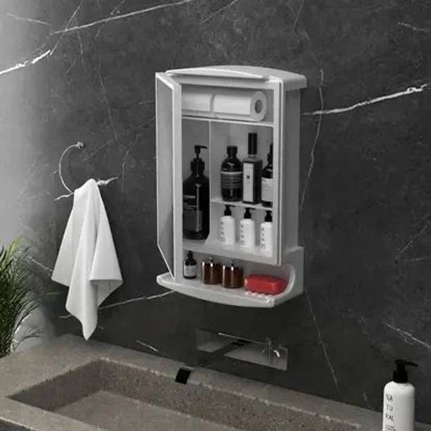 iSTAR Wall Mounted Bathroom Cabinet with Mirror | Strong Plastic Storage Organizer Polypropylene, Acrylic Wall Shelf