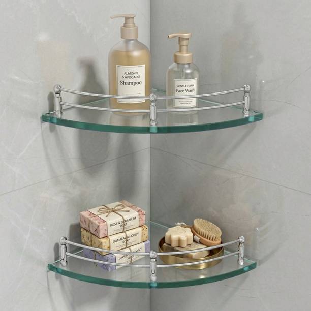 MOTIQO MOTIQO Clear Glass Corner Shelf for Bathroom & Kitchen, Wall Mount Glass Shelves Glass Wall Shelf